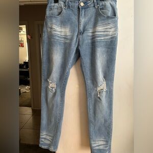Men’s Distressed Blue Jeans skinny fit by Waime, Size 36